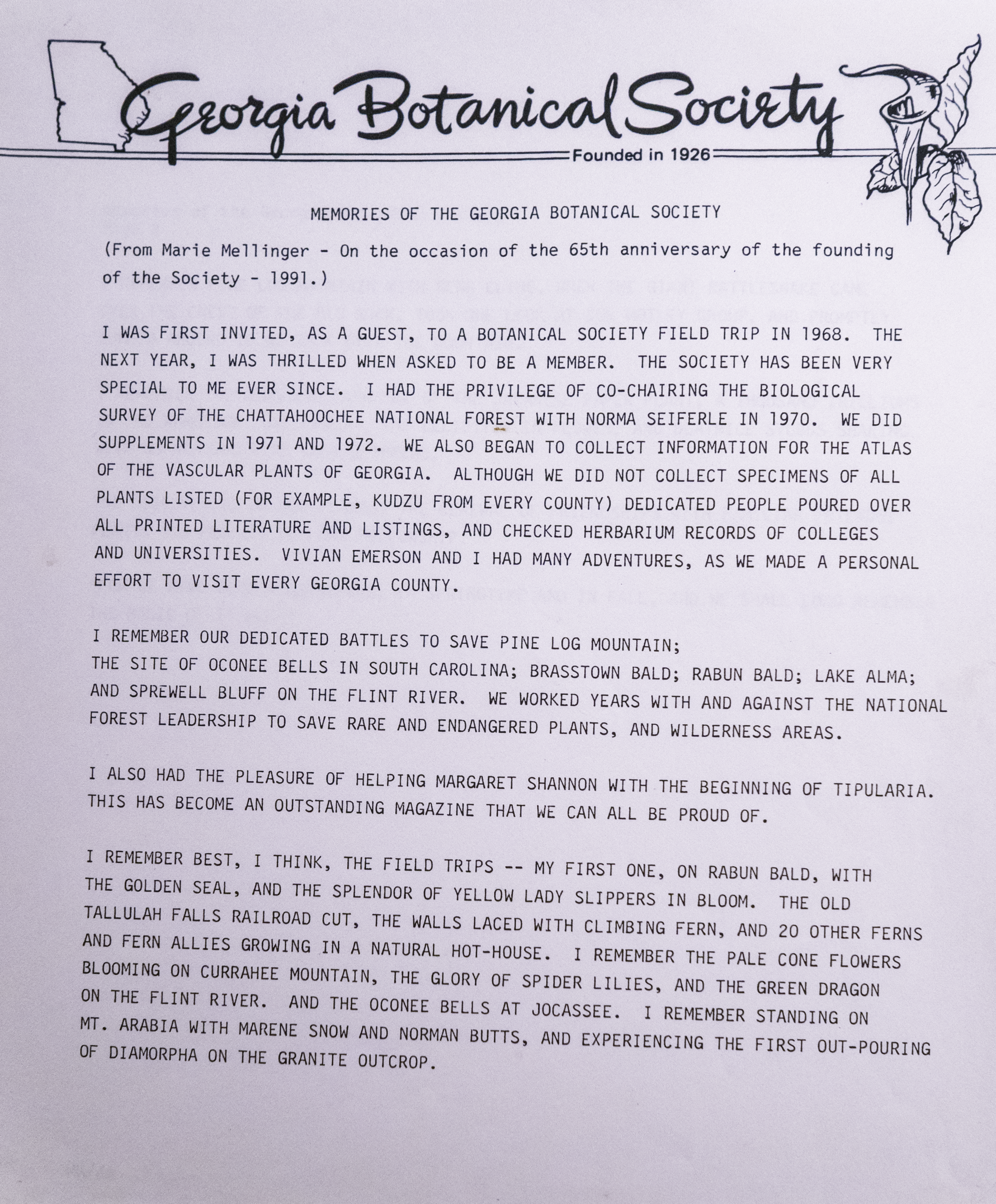 Marie Mellinger note from 1991